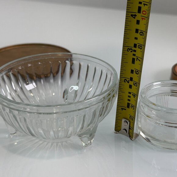 Vintage Art Deco MCM Powder Glass Jar Trinket Metal Lid Grannycore Lot of 2 - Picture 8 of 16
